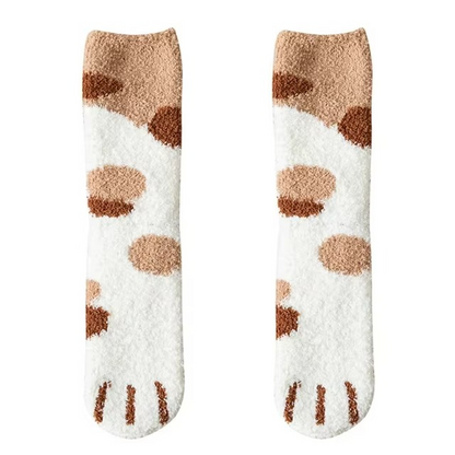 Cozy Winter Plush Socks with Cat Paw Design and Fun Animal Prints
