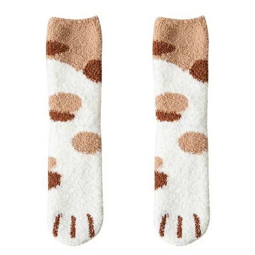 Cozy Winter Plush Socks with Cat Paw Design and Fun Animal Prints