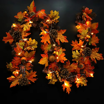 180 cm Autumn Garland Featuring Maple Leaves, Pine Cones, Pumpkins, and Berries