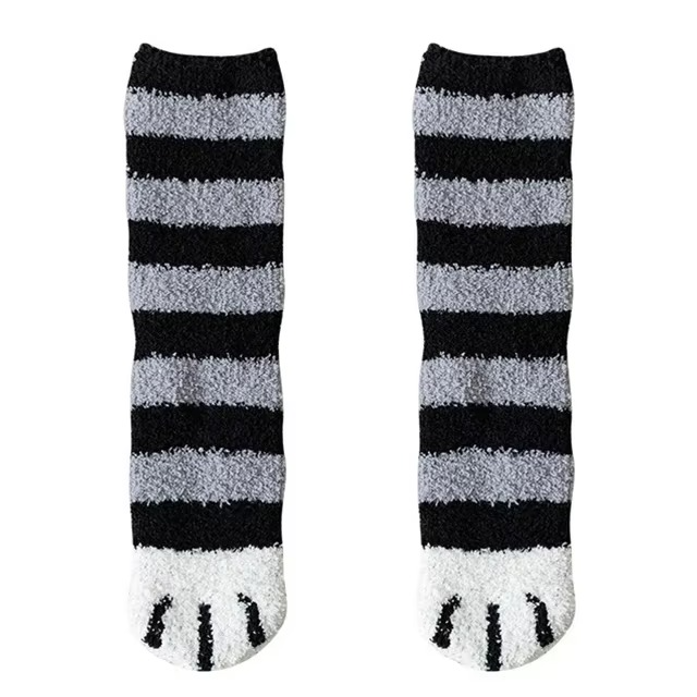 Cozy Winter Plush Socks with Cat Paw Design and Fun Animal Prints