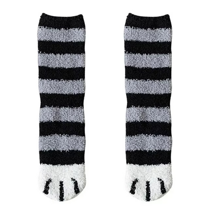 Cozy Winter Plush Socks with Cat Paw Design and Fun Animal Prints