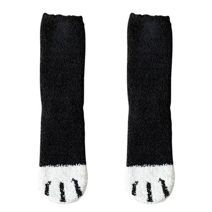 Cozy Winter Plush Socks with Cat Paw Design and Fun Animal Prints