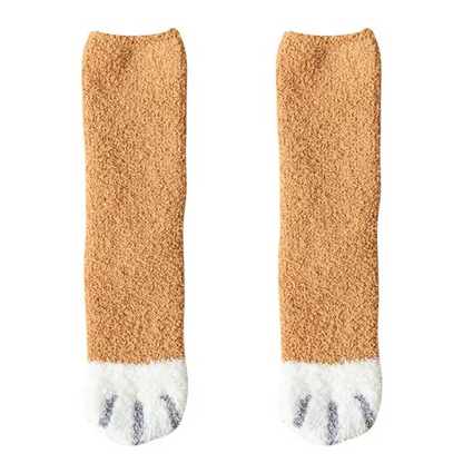 Cozy Winter Plush Socks with Cat Paw Design and Fun Animal Prints
