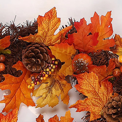 180 cm Autumn Garland Featuring Maple Leaves, Pine Cones, Pumpkins, and Berries
