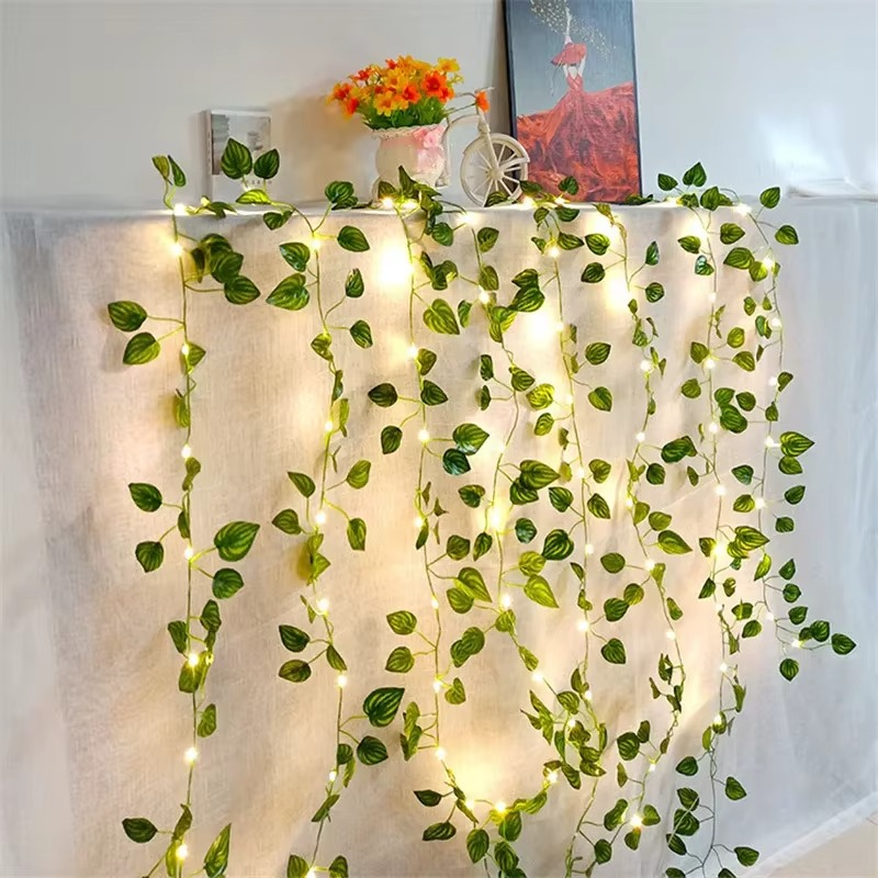 Battery-Operated Light String with Leaf and Flower Garland Motif