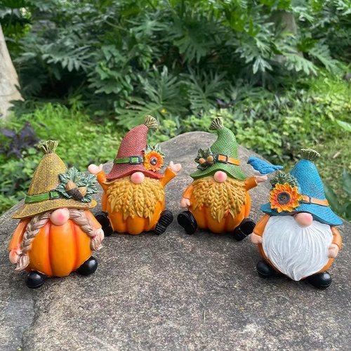 Charming Autumn Gnome Figurine with Pumpkin - Delightful Resin Decor for Home and Garden