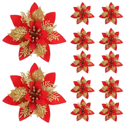Festive Floral Ornament Set in Pink, Gold, or Red for Your Christmas Tree