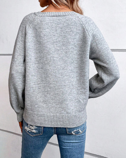 Plain Long Sleeve Knit Sweater