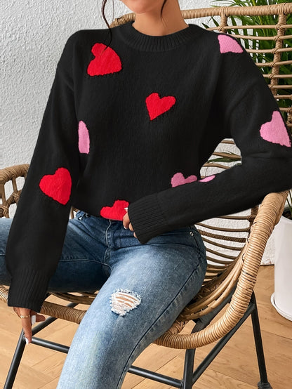 Elise | Women's Heart Pattern Round Neck Sweater