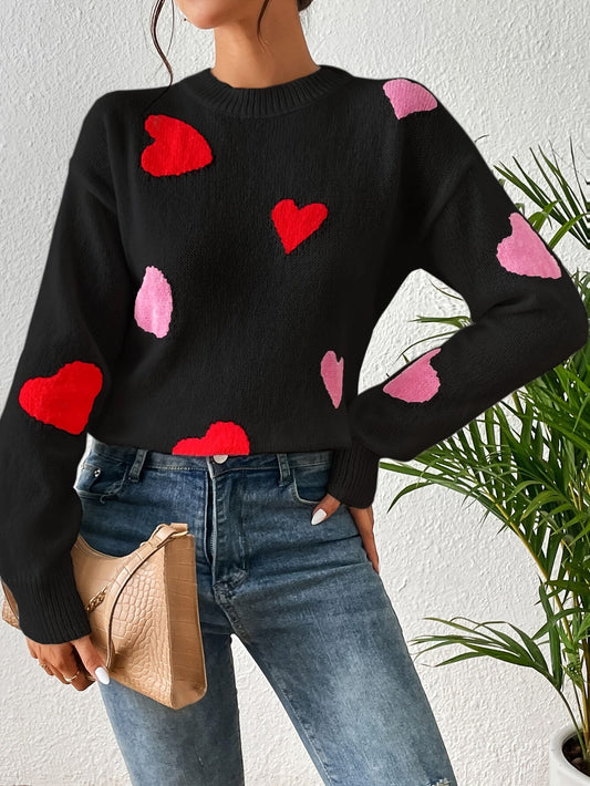 Elise | Women's Heart Pattern Round Neck Sweater