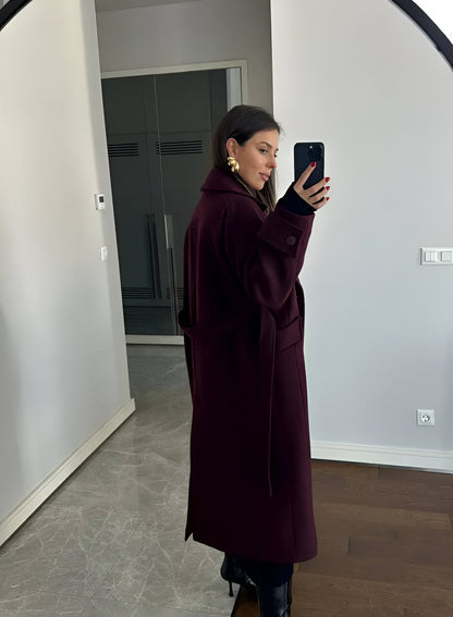 Burgundy Oversized Wool Jacket for Women - Classic Elegance