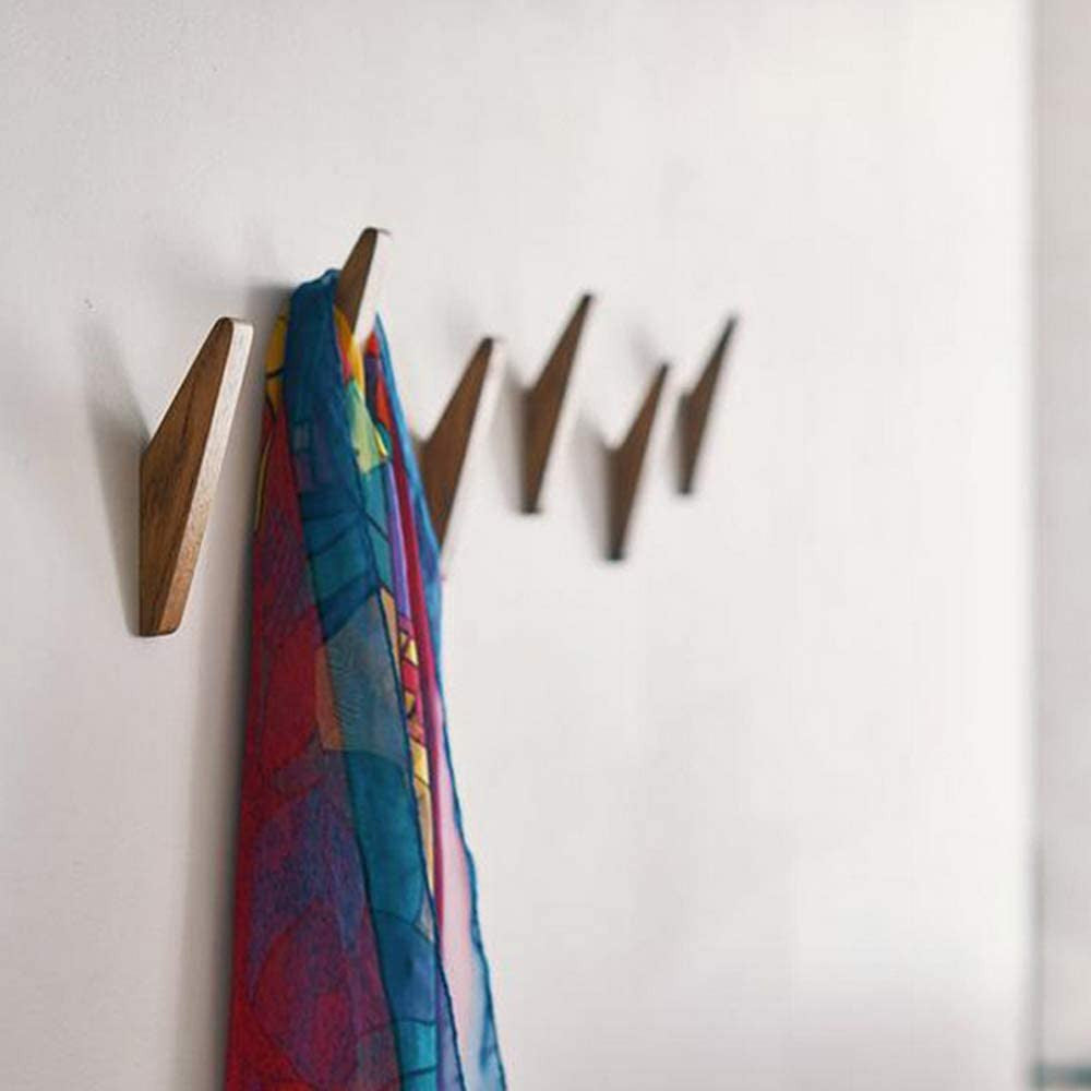 ElmHooks | Set of 6 Scandinavian-Style Wooden Wall Hooks - Minimalist Coat and Towel Hangers