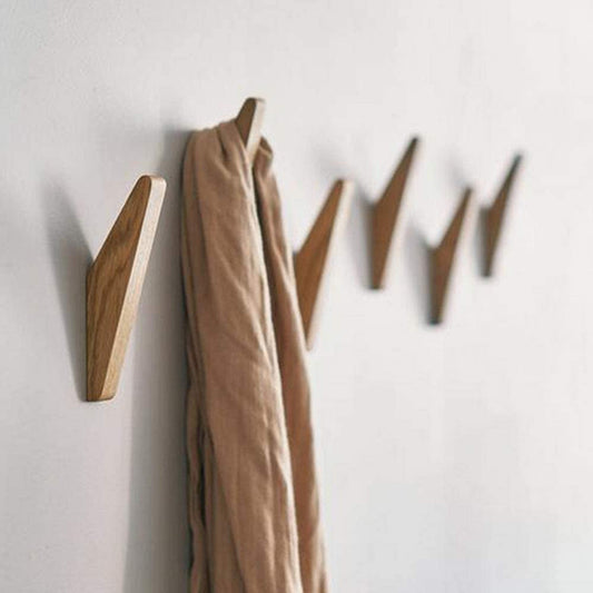 ElmHooks | Set of 6 Scandinavian-Style Wooden Wall Hooks - Minimalist Coat and Towel Hangers