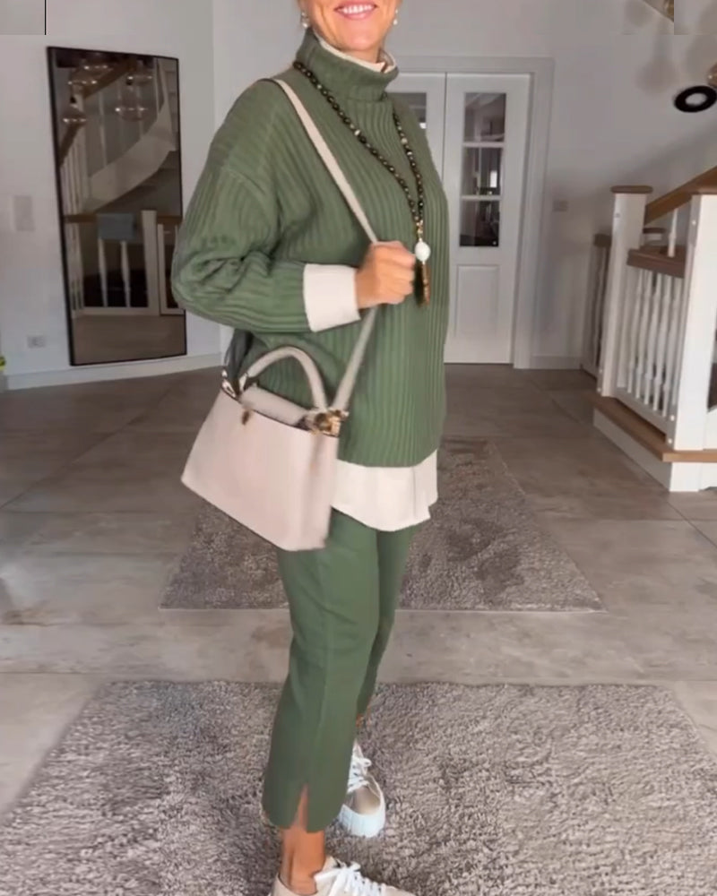 Emerald Green Turtleneck Knit Sweater