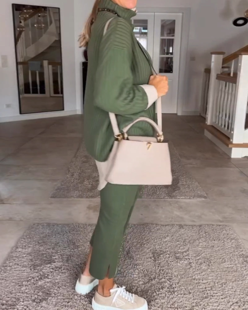 Emerald Green Turtleneck Knit Sweater