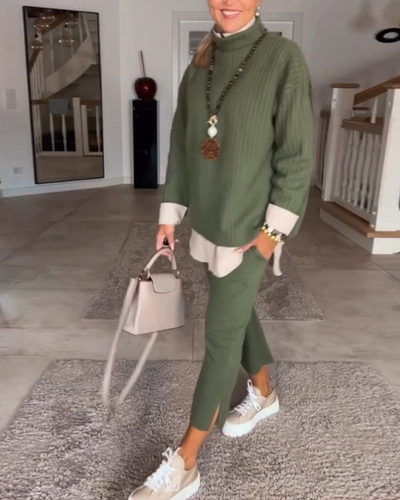 Emerald Green Turtleneck Knit Sweater