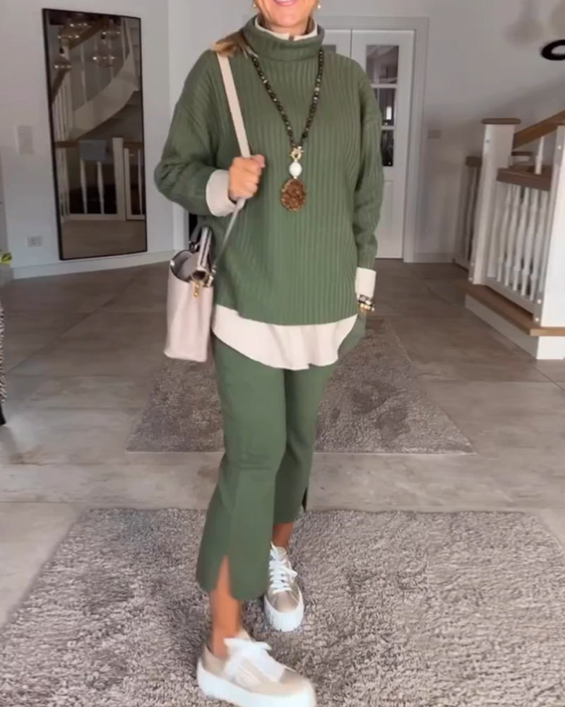 Emerald Green Turtleneck Knit Sweater