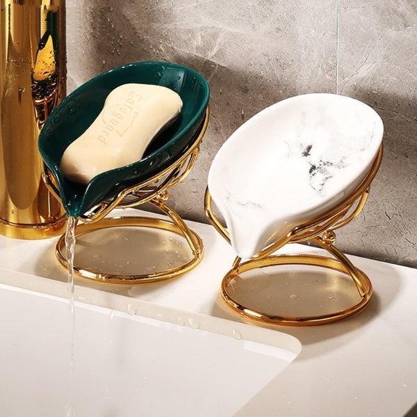 LuxeSuds | Elegant Leaf-Shaped Marbled Soap Dish