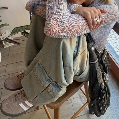 Jeanne | Women's Vintage-Inspired Distressed Cargo Jeans