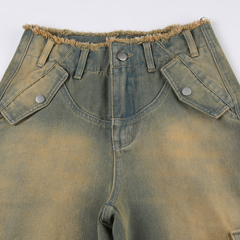 Jeanne | Women's Vintage-Inspired Distressed Cargo Jeans