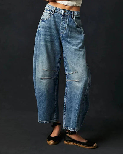 Mid-Rise Barrel Fit Jeans for Women