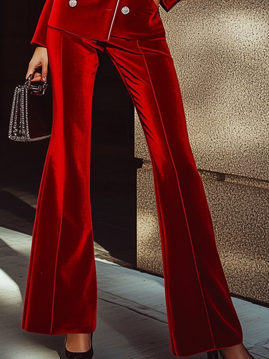 Chic Red Velvet Suit with Silver Accents - Ships Within 24 Hours