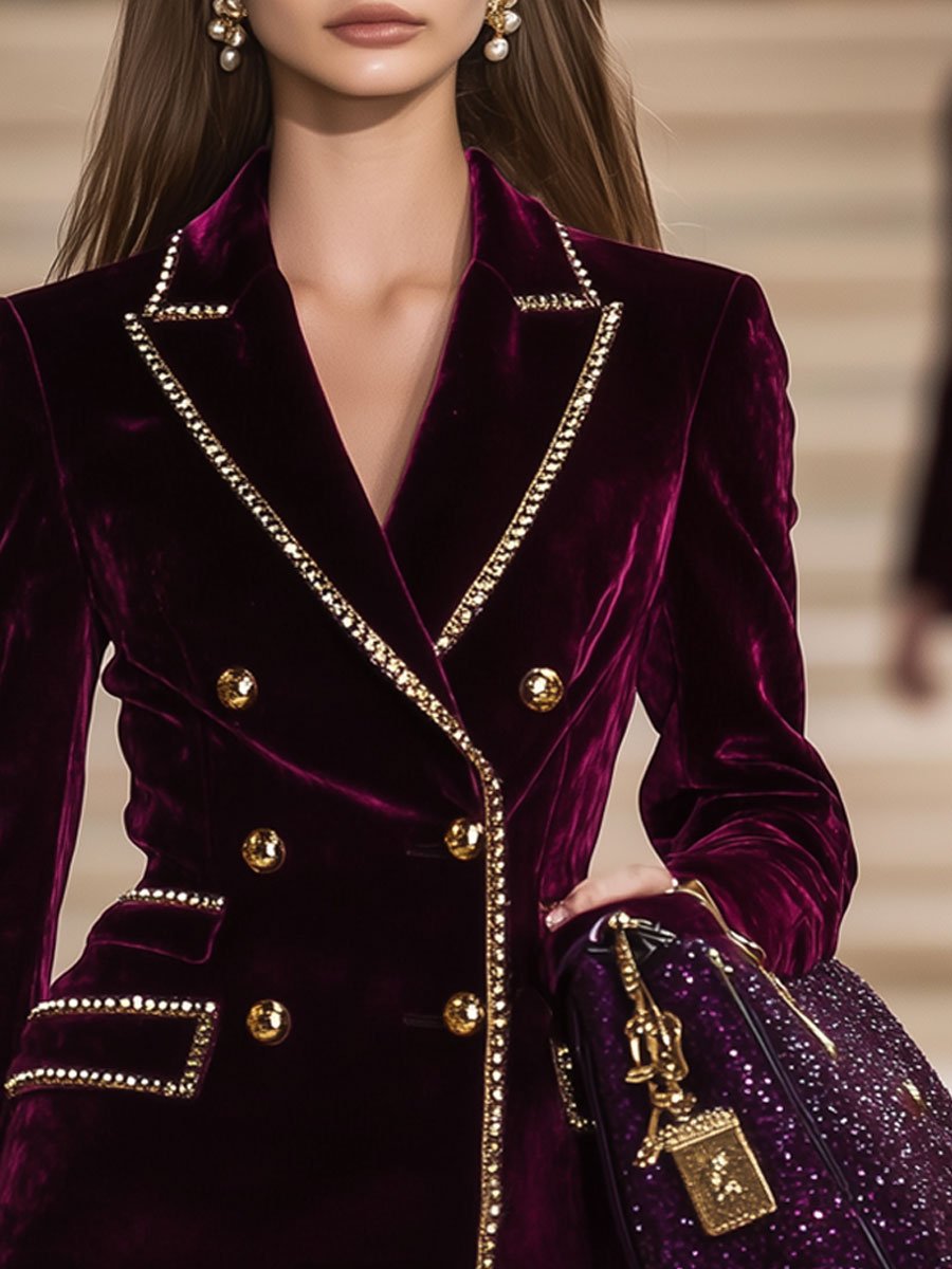 24-Hour Dispatch: Burgundy Velvet Casual Vintage Mini Dress with Gold Accents and Double Closure