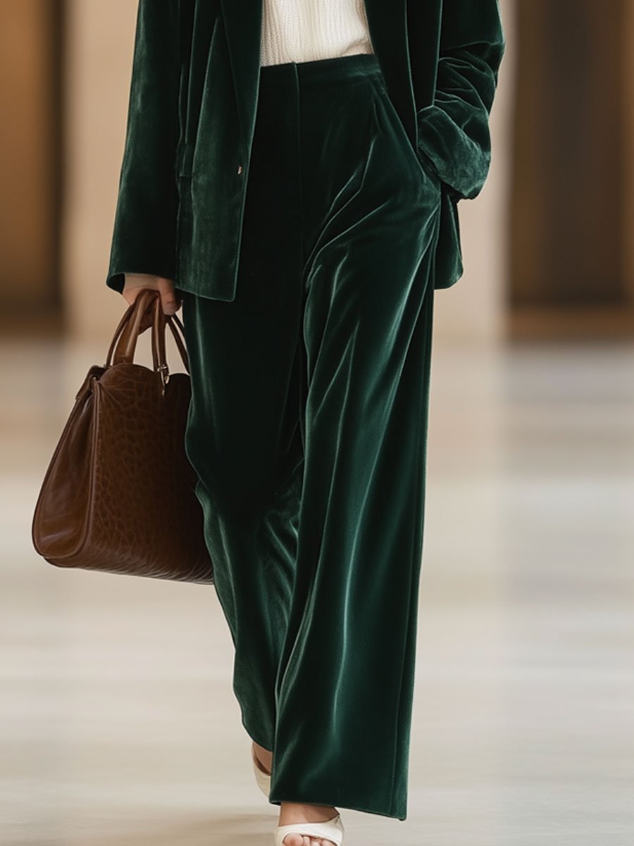 Relaxed Fit Vintage Velvet Pants with Pockets