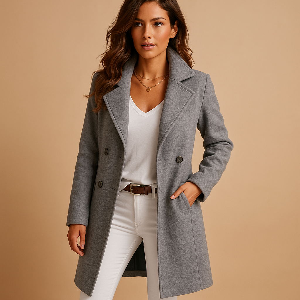 Chic Long Women's Coat with Button Detail and Timeless Collar