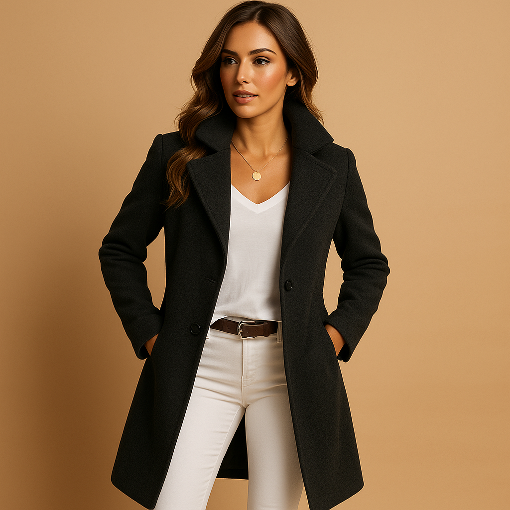 Chic Long Women's Coat with Button Detail and Timeless Collar