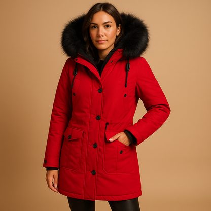 Yara Women's Waterproof Winter Jacket with Fur Collar - Long Style