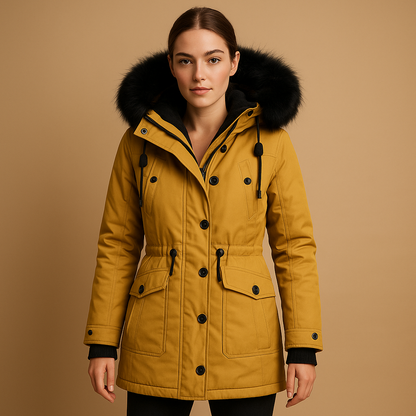 Yara Women's Waterproof Winter Jacket with Fur Collar - Long Style