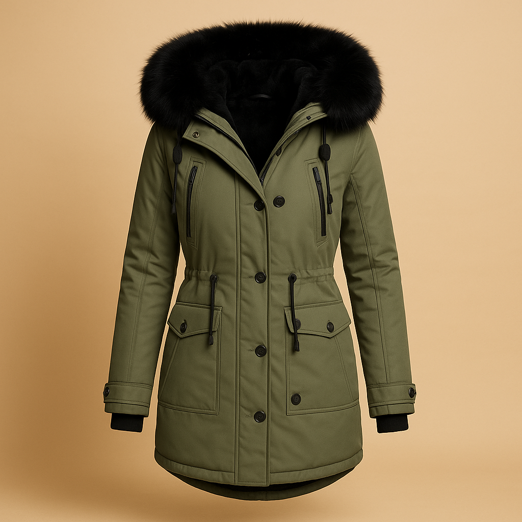 Yara Women's Waterproof Winter Jacket with Fur Collar - Long Style
