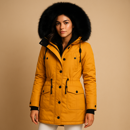 Yara Women's Waterproof Winter Jacket with Fur Collar - Long Style