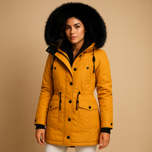 Yara Women's Waterproof Winter Jacket with Fur Collar - Long Style