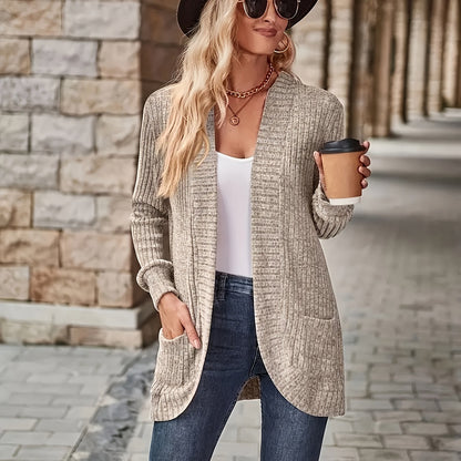 Lotte | Solid Color Open-Front Cardigan Featuring Pockets