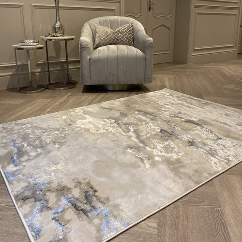 Maia Marble-Inspired Rug in Elegant Grey and Silver Tones