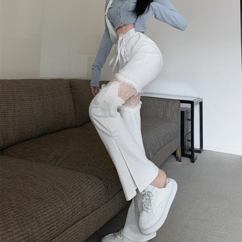 Natalia | Stylish Punk-Inspired Flared Pants with Lace Accents