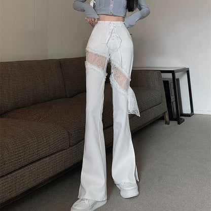Natalia | Stylish Punk-Inspired Flared Pants with Lace Accents