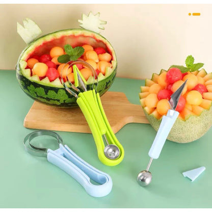 3-in-1 Stainless Steel Fruit Slicer Set – Slice, Scoop, and Hollow