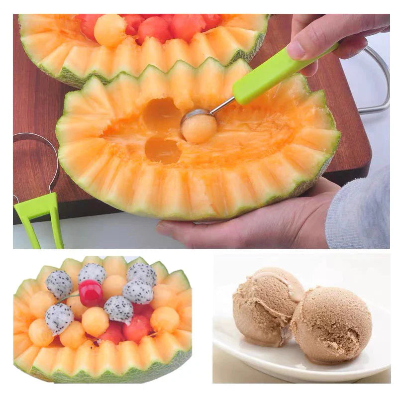 3-in-1 Stainless Steel Fruit Slicer Set – Slice, Scoop, and Hollow