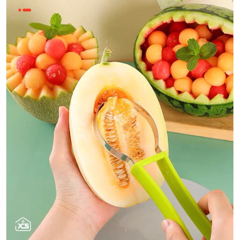 3-in-1 Stainless Steel Fruit Slicer Set – Slice, Scoop, and Hollow
