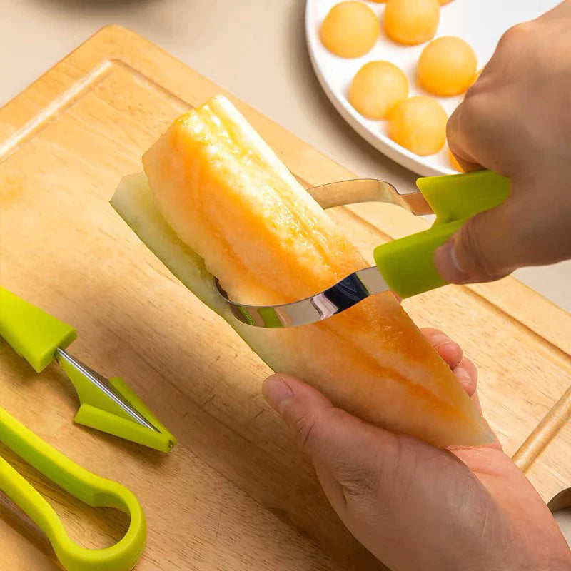 3-in-1 Stainless Steel Fruit Slicer Set – Slice, Scoop, and Hollow