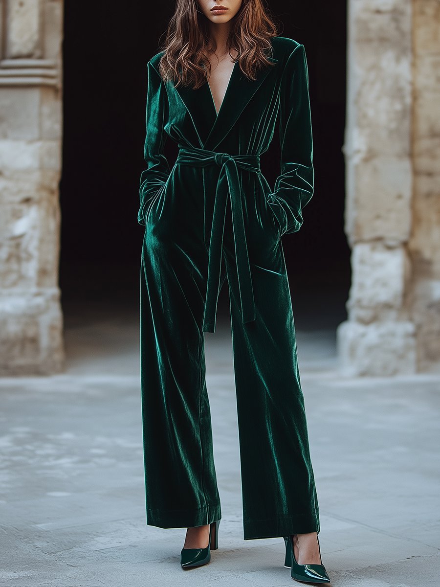 Fast Shipping: Vintage-Inspired Velvet Jumpsuit with Collar