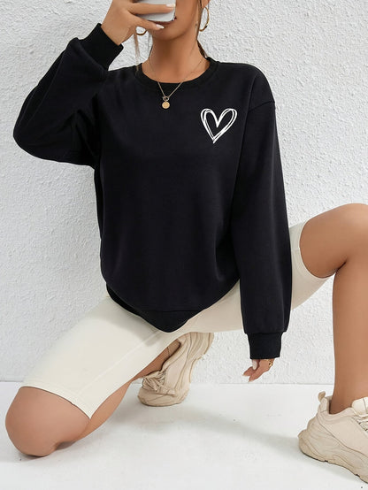 Sophie | Heart Print Long Sleeve Casual Sweatshirt