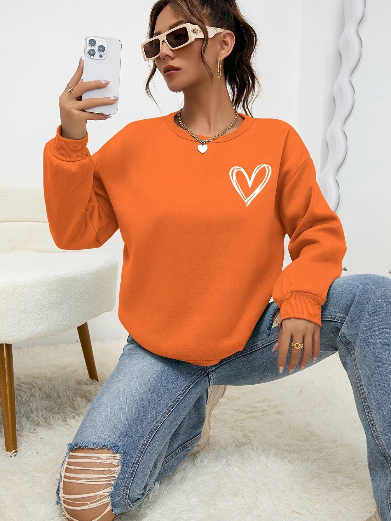 Sophie | Heart Print Long Sleeve Casual Sweatshirt