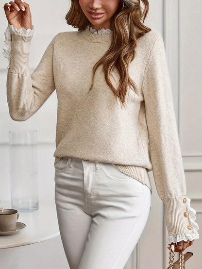 Sophie | Elegant Women's Sweater with Lace Trim and Round Neckline