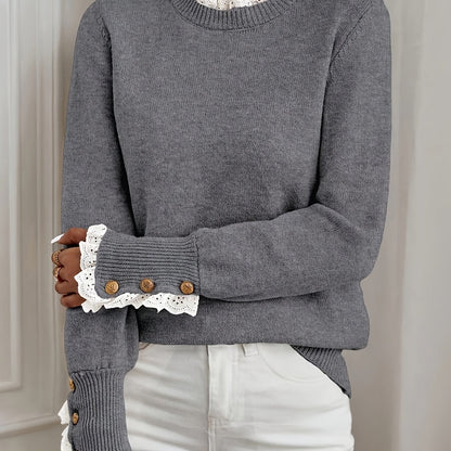 Sophie | Elegant Women's Sweater with Lace Trim and Round Neckline