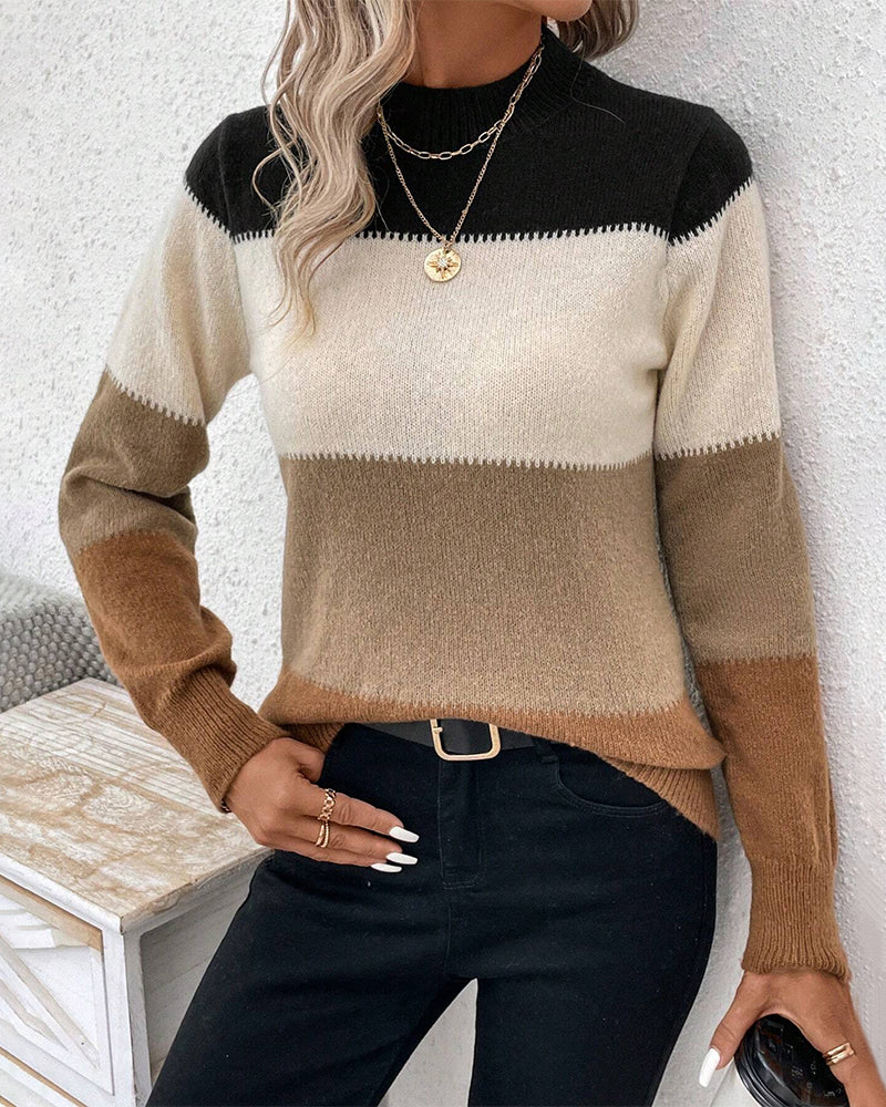 Stacey | Color Block High Neck Sweater