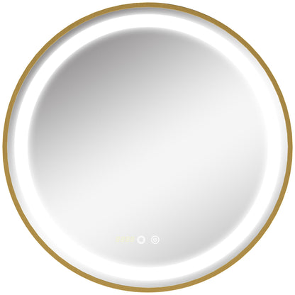 Round LED Bathroom Mirror with Time Display and Memory Feature
